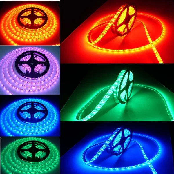 LED лента за външна употреба, 5050, 60 LED/m, 12W – Цветно осветление в зелено, червено и синьо за външни проекти