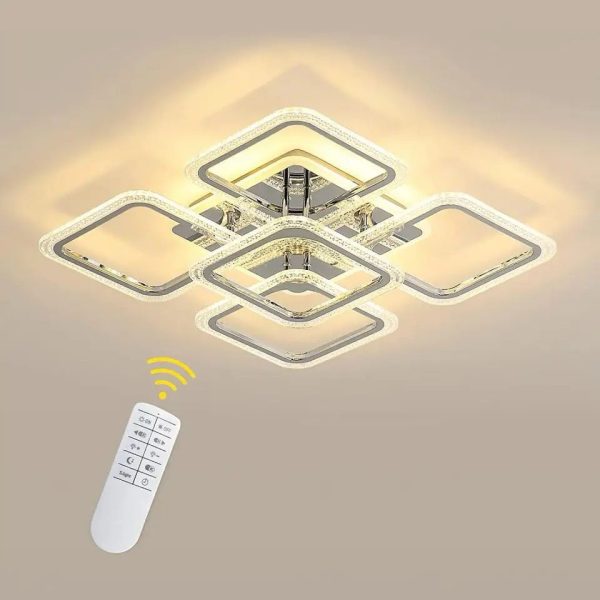 Модерен LED полилей в хром с управление чрез телефон, елегантен дизайн, 60x60см, 80W – Премиум осветление за интериор, DM 5p Cr