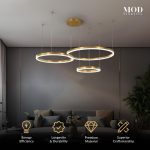 Луксозен висящ LED csillár, модерен дизайн DM 1795-GD златист – Перфектен за съвременни всекидневни и трапезарии