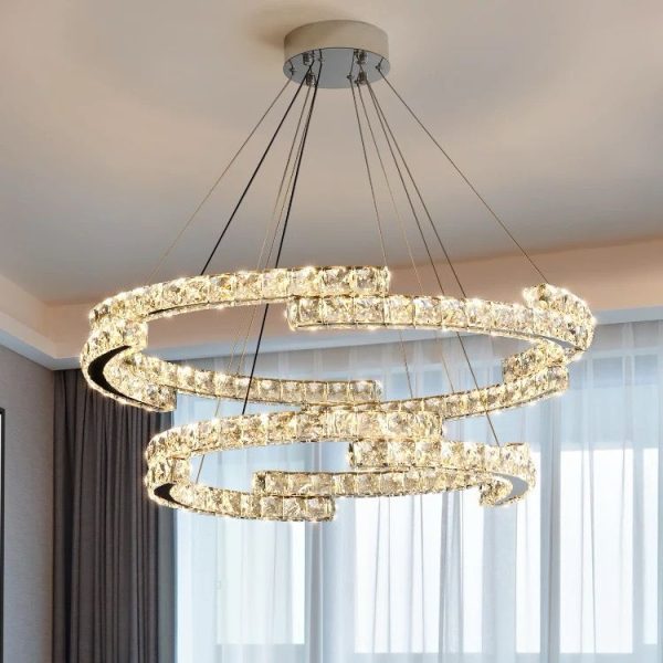 Луксозен LED csillár, Двоен Дизайн с Кристали и Мощно Осветление, 198W DM 5960/500-BK, Хром – Премиум Осветление за Модерни Стаи