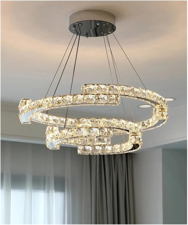 Луксозен LED csillár, Двоен Дизайн с Кристали и Мощно Осветление, 198W DM 5960/500-BK, Хром – Премиум Осветление за Модерни Стаи