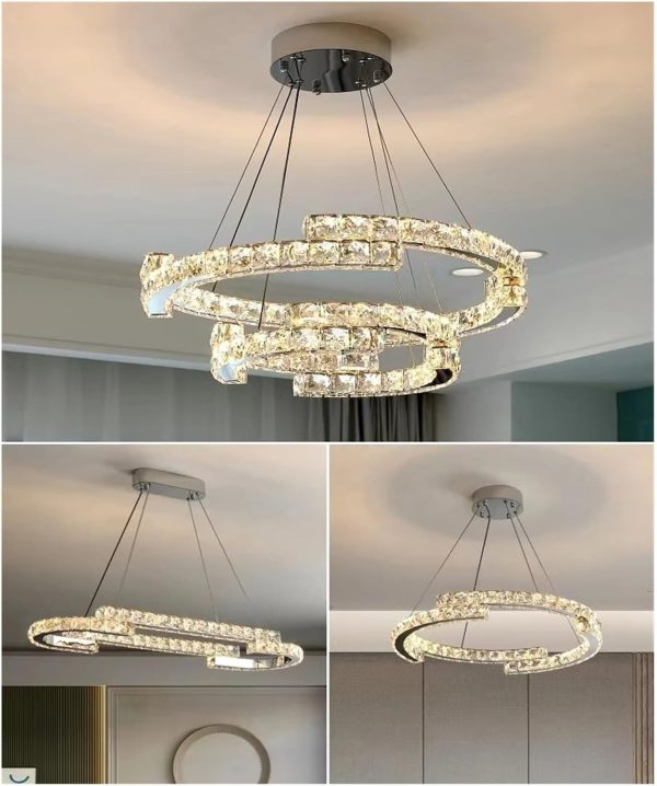 Луксозен LED csillár, Двоен Дизайн с Кристали и Мощно Осветление, 198W DM 5960/500-BK, Хром – Премиум Осветление за Модерни Стаи