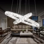 Луксозен LED полилей, модерен дизайн с кристали, бял DM 7017-600 – Елегантно осветление за стаи и офиси