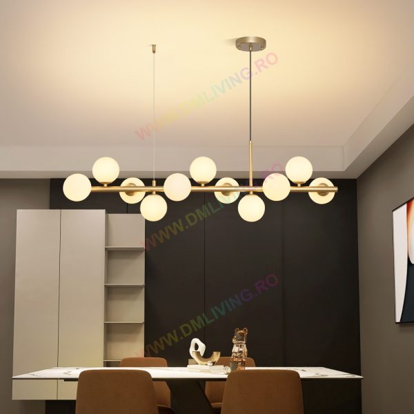 LED сферичен полилей DM 369-11GD Златен с 11 светлинни глобуса – Модерно осветление и премиум дизайн за изискани интериори