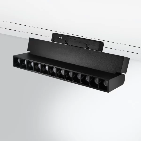 Модерен LED прожектор с магнитна шина 12W Черен – Топла светлина за елегантен декор