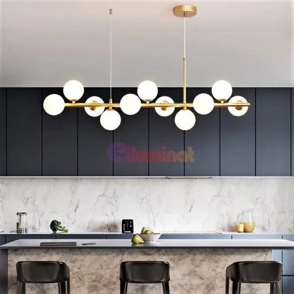 LED сферичен полилей DM 369-11GD Златен с 11 светлинни глобуса – Модерно осветление и премиум дизайн за изискани интериори