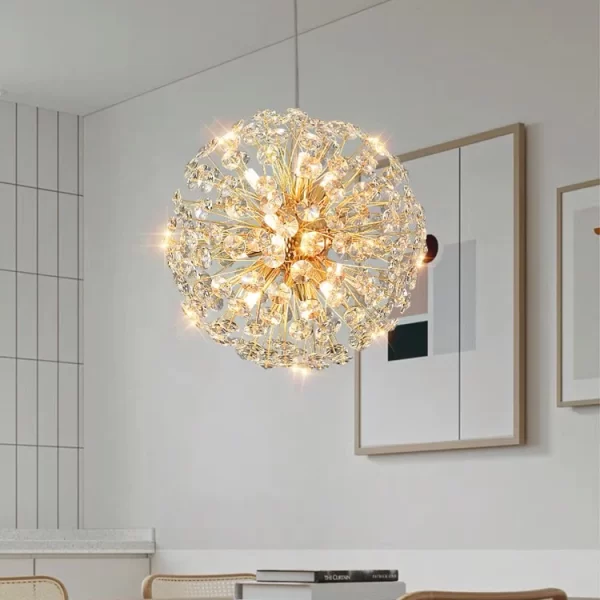 Елегантен LED полилей Злато DM3350/500 – Блестящи кристали за луксозно осветление в дневните стаи