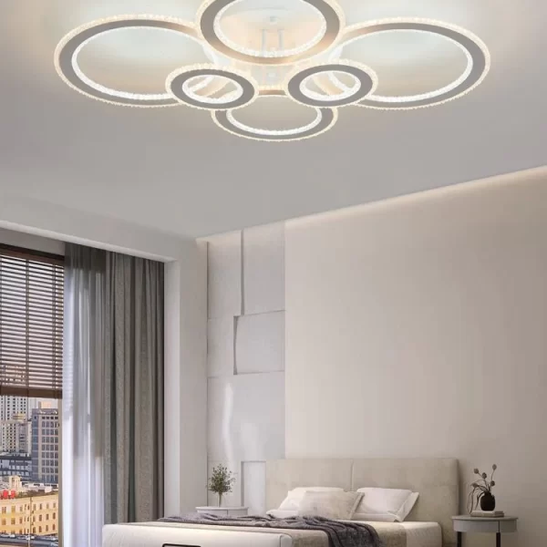 Модерен LED csillár DM316-6 с дистанционно управление, 3 вида светлина, регулируема интензивност, 250W, бял – Подходящ за луксозни пространства и офиси
