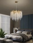 LED полилей, 60см, със златни детайли и кристали, DM Luxury 600 – Луксозен аксесоар за хол, спалня или офис