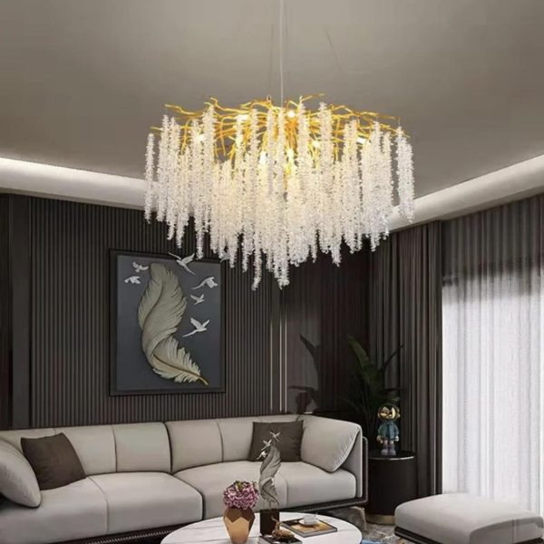 LED полилей, 80см, със златни детайли и кристали, DM Luxury 800 – Луксозен аксесоар за хол, спалня или офис