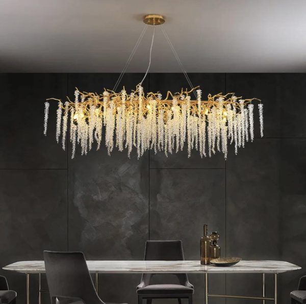 Съвременен LED полилей, удължен, с кристални елементи, DM Luxury 1600 – Елегантно осветление и изтънченост за премиум пространства