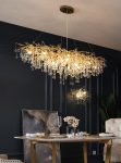 Артистичен полилей, 120x60см, с кристали и златна структура, DM Luxury Dining 1200×600 – Елегантен избор за хол, салон или трапезария