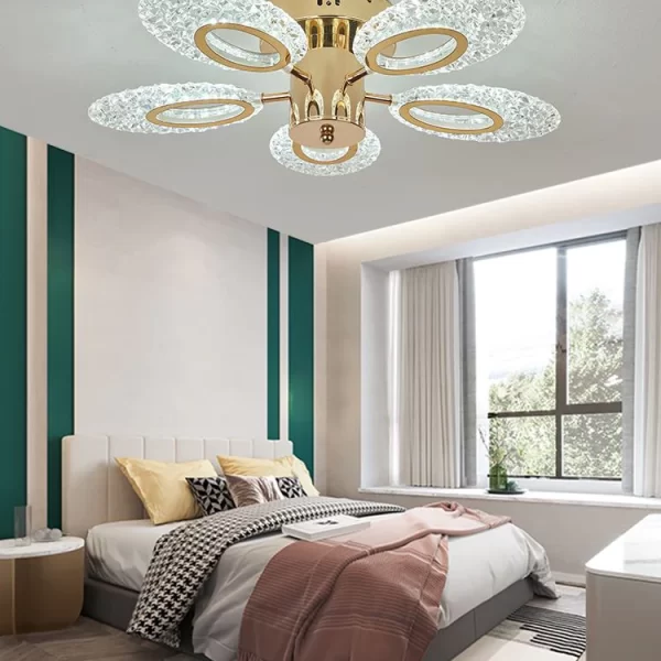 LED csillár DM87/5, с дистанционно управление, 3 вида светлина, регулируема интензивност, 60W, златисто – елегантно и функционално осветление за модерни пространства