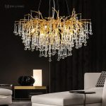Артистичен полилей, 120x60см, с кристали и златна структура, DM Luxury Dining 1200×600 – Елегантен избор за хол, салон или трапезария