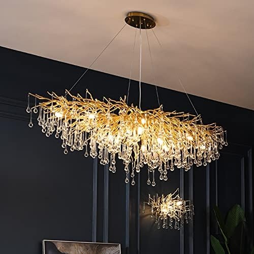 Артистичен полилей, 160x60см, кристали и златна структура, DM Luxury Dining 1600 – Елегантност и изтънченост за луксозни интериори