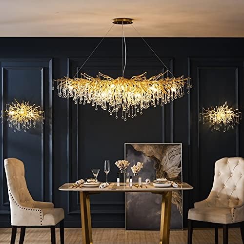 Артистичен полилей, 160x60см, кристали и златна структура, DM Luxury Dining 1600 – Елегантност и изтънченост за луксозни интериори