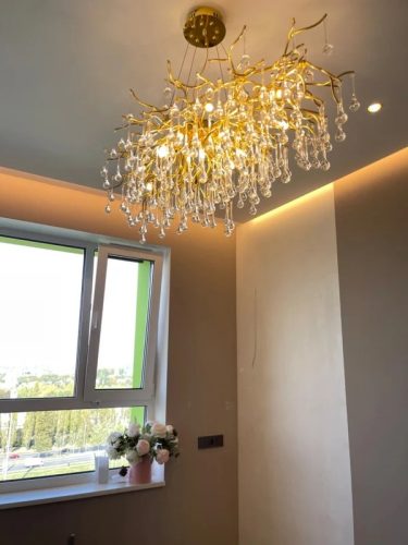 Артистичен полилей, 120x60см, с кристали и златна структура, DM Luxury Dining 1200×600 – Елегантен избор за хол, салон или трапезария photo review