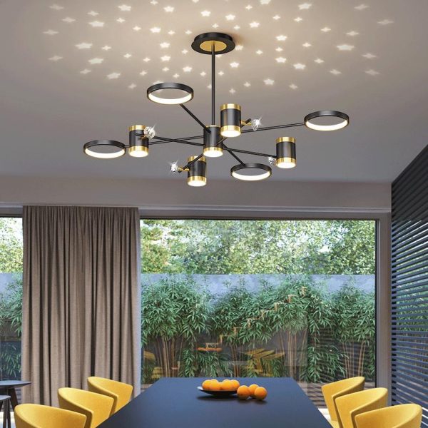 Луксозен LED csillár DM9080/4+4+1, Черно/Златно – Елегантно Осветление с 9 LED Източника за Изискана Атмосфера