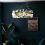 Луксозен LED полилей, модел DM8832/600, текстура кристал и метал, 74W, златист – модерно осветление за вашия елегантен хол