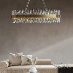Луксозен LED полилей, модел DM8832/750*300, текстура кристал и метал, 100W, златист – Елегантно осветление за всекидневни и луксозни стаи