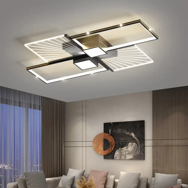 Модерен LED csillár, модел DMLiving DM9070/6 – Черно/Златни акценти, 97W, за изискан дизайн и луксозна атмосфера