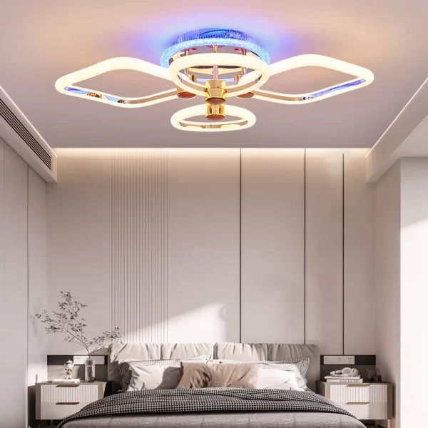 LED csillár с контрол на цветовете и интензитета, DM1011-2+2RGB Златен – Персонализирано осветление с 5 източника на светлина