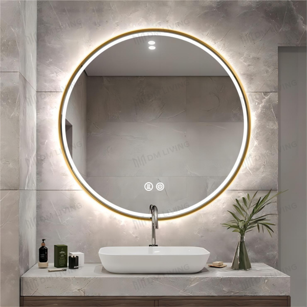 Кръгло LED огледало, Интелигентен дизайн DM016, Златно – Елегантност и модерно осветление за всяко пространство