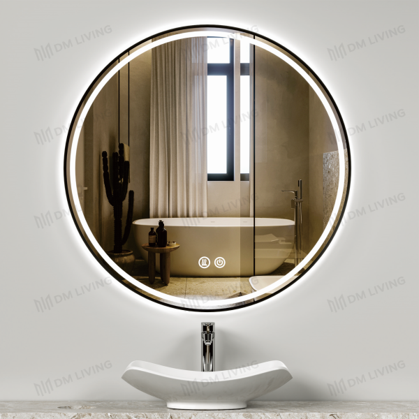 LED огледало в черно, 70x70см, модел DM016 – модерен дизайн с осветителна лента за вашата баня