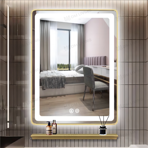 LED огледало златисто 60x80см DM039 – Премиум задно осветление и функция против замъгляване за модерен интериор