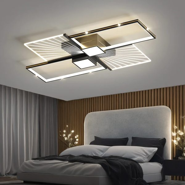 Модерен LED csillár, модел DMLiving DM9070/6 – Черно/Златни акценти, 97W, за изискан дизайн и луксозна атмосфера