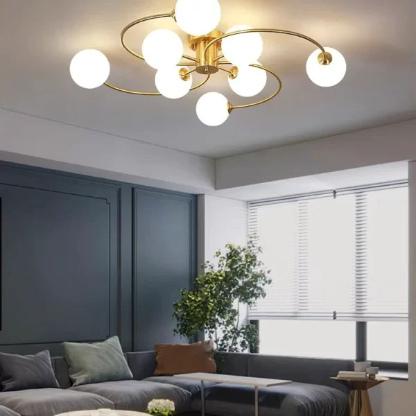 Съвременен csillár с 8 светлини и бели абажури – DM Living DM1206/8 – Перфектен за модерна и светла обстановка.