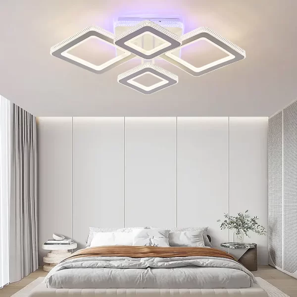 LED таванна лампа с припокриващи се пръстени и регулируемо осветление, DM601-2+2 – Перфектна за всяко помещение, предлагаща гъвкавост и съвременен стил.