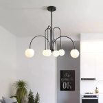 Модерен полилей DM Living, модел DM1018/6 – Елегантен дизайн с черни рамена и светещи сфери за изискано осветление