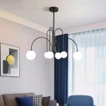 Модерен полилей DM Living, модел DM1018/6 – Елегантен дизайн с черни рамена и светещи сфери за изискано осветление
