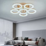 Елегантен LED csillár DM Living, Модел DM300/5+1, Златист – Пръстеновиден дизайн с многоспектрално осветление и дистанционно управление за персонализирано осветление