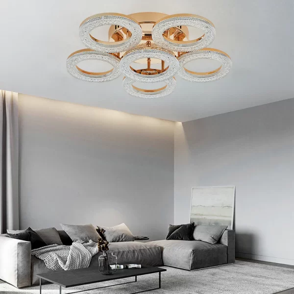 Елегантен LED csillár DM Living, Модел DM300/5+1, Златист – Пръстеновиден дизайн с многоспектрално осветление и дистанционно управление за персонализирано осветление
