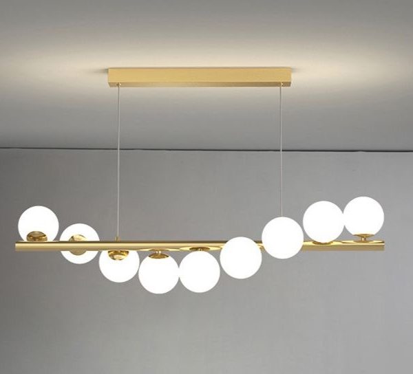 Модерен LED csillár, 80см, със стъклени топки, модел DM332-9 златен – елегантно висящо осветление за вашия таван