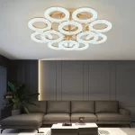 Луксозен LED csillár DM Living, Модел DM300/8+4, Златен – Геометричен дизайн с три-спектър светлина и дистанционно управление за персонализирано осветление