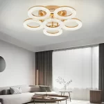 Елегантен LED csillár DM Living, Модел DM300/5+1, Златист – Пръстеновиден дизайн с многоспектрално осветление и дистанционно управление за персонализирано осветление
