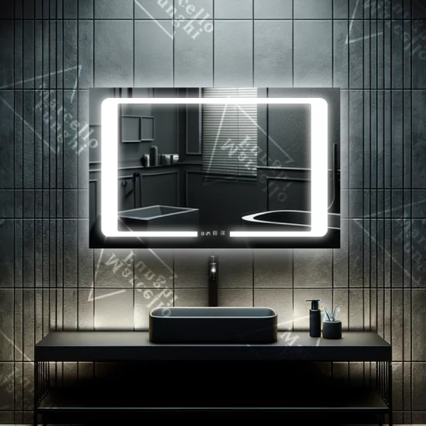 LED огледало Touch с функция против замъгляване и часовник, 90x60 см, модел W32 - Модерна елегантност и напреднала функционалност за баня