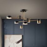 Модерен csillár с 6 LED източника, подвижни и дистанционно управление, черно/златно, DM21014/3+3 – Функционалност и стил за вашия дом