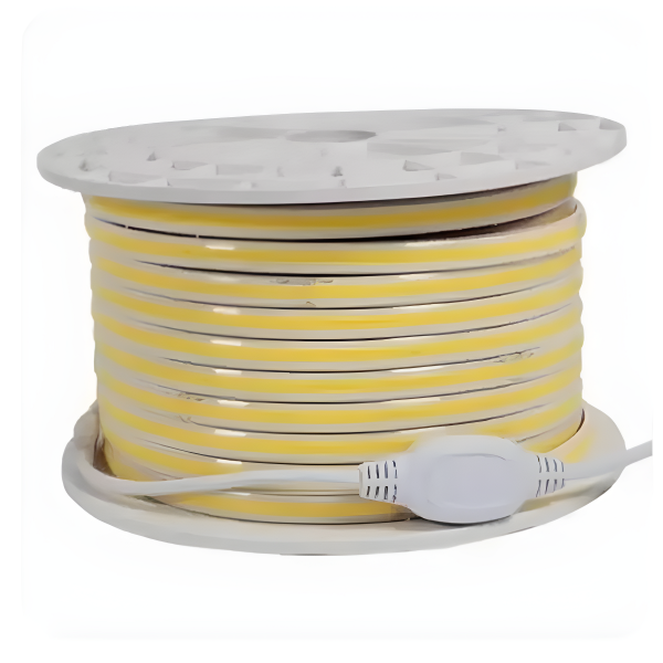 Премиум LED COB лента, гъвкава, IP65, 280 LED/м, неутрална светлина, 4000K – ролка 100м, 8W/м, 220V, с включен захранващ блок за ексклузивен декор