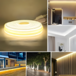 Премиум LED COB лента, гъвкава, IP65, 280 LED/м, неутрална светлина, 4000K – ролка 100м, 8W/м, 220V, с включен захранващ блок за ексклузивен декор