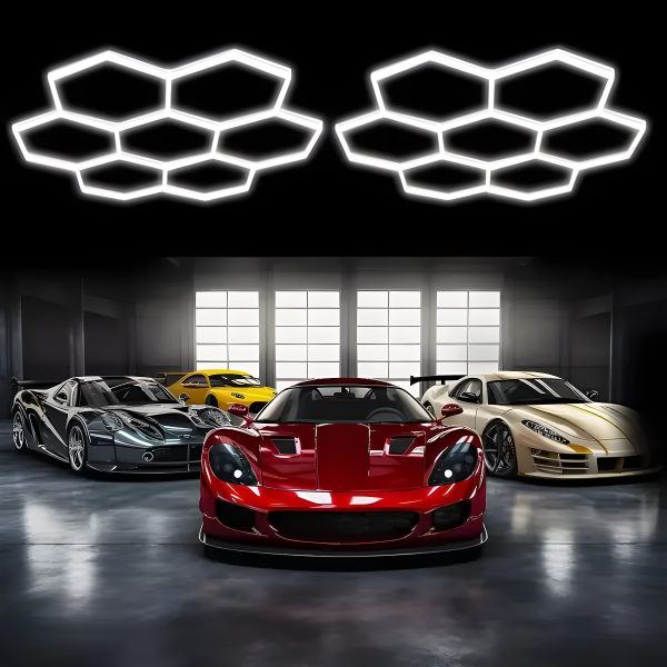 Премиум полилей HoneyComb DM Living – 7 шестоъгълника, студена светлина 6500K, 240W, ефективно осветление