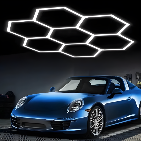 Премиум полилей HoneyComb DM Living – 7 шестоъгълника, студена светлина 6500K, 240W, ефективно осветление