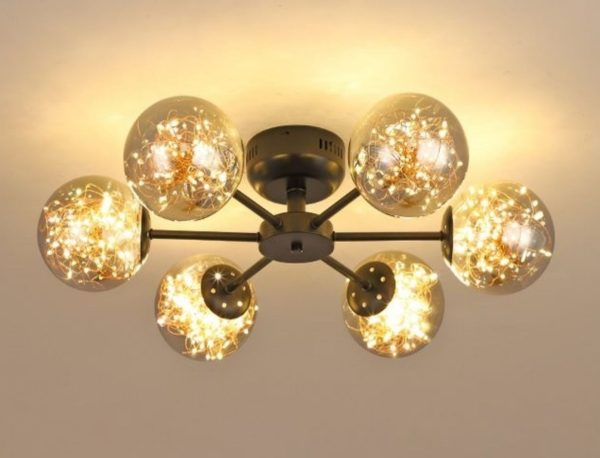 Луксозен LED csillár в злато, модерен нордически стил с 6 сфери, модел DM-G3505-6 – Елегантно осветление за съвременни пространства