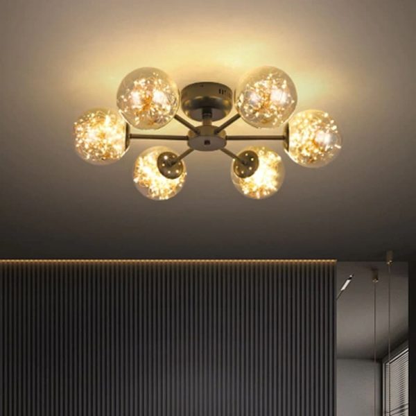 Луксозен LED csillár в злато, модерен нордически стил с 6 сфери, модел DM-G3505-6 – Елегантно осветление за съвременни пространства