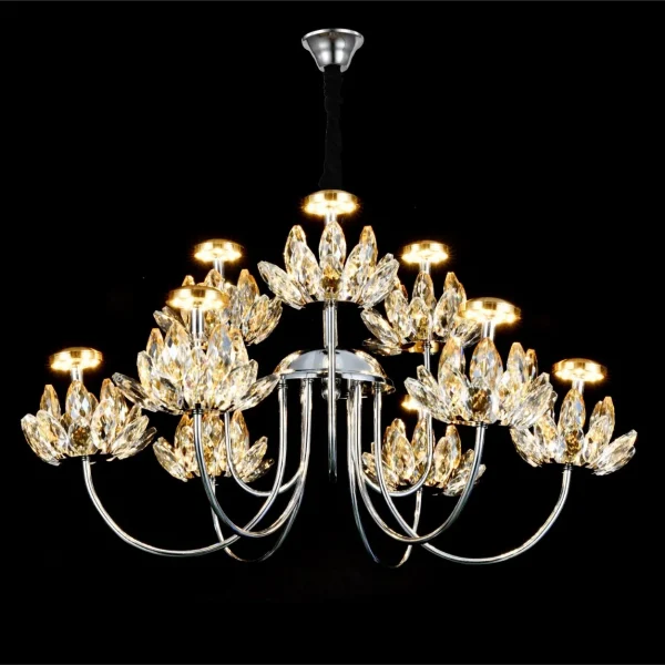 LED полилей DM Living Premium, модел 3531-8+4, с кристална текстура и метален дизайн – луксозно осветление от 48W, идеален за луксозни пространства