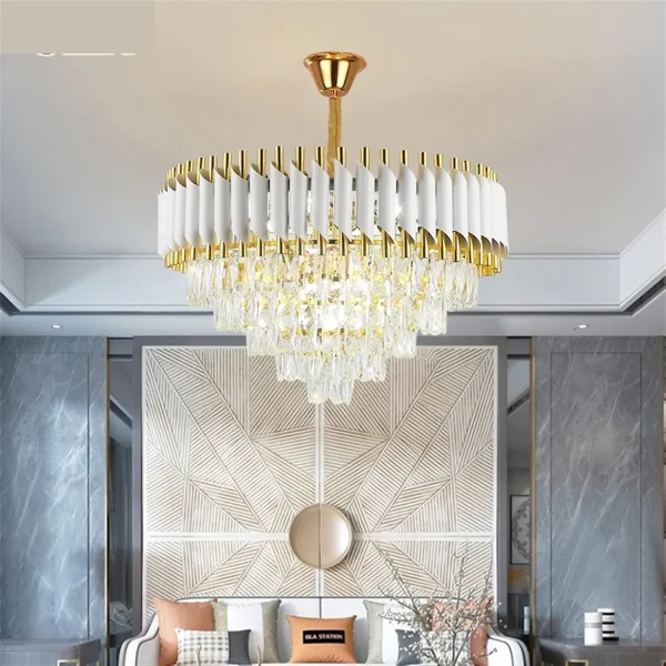 DM Living Premium полилей, модел DM9001/400, кристална текстура – 4 X E27, бял/златен, идеален за луксозни интериори