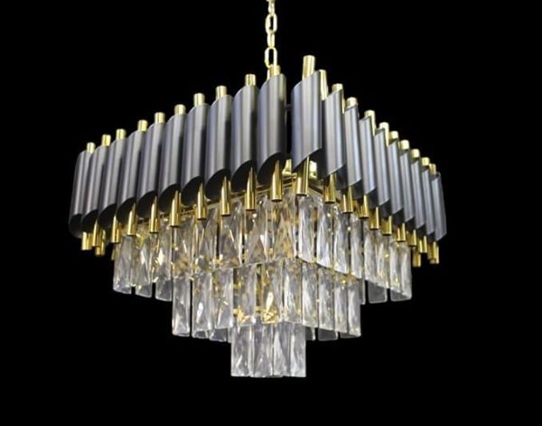 Csillár DM Living Modern, модел DM9001/600x600, с кристална текстура – елегантно осветление с 10 x E27, идеален за луксозни пространства черно/златно